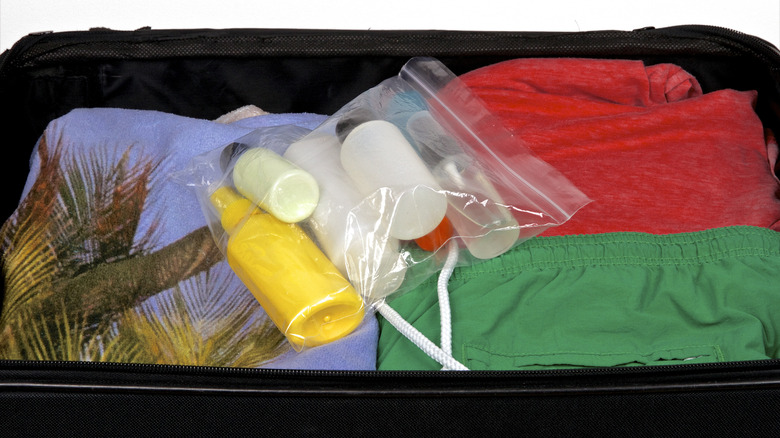 packed liquids in a suitcase