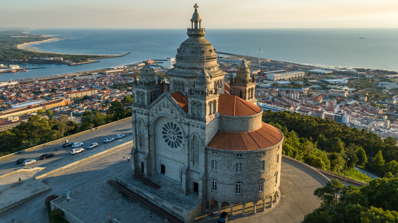 Aerial view of cathedral in Viana do Castelo