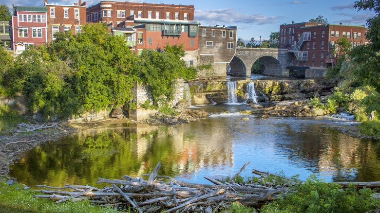 A waterfall punctuates Otter Creek in downtown Middlebury