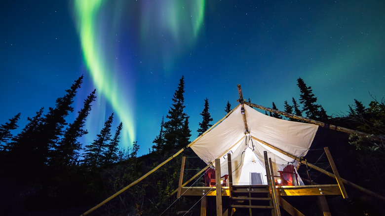 Nothern Lights glowing over tent