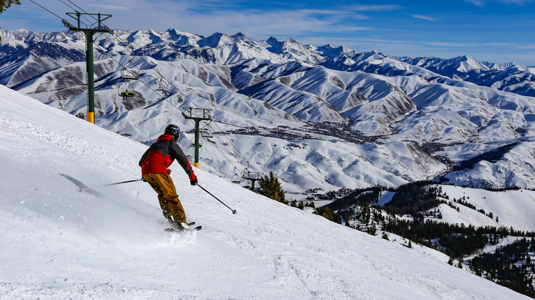 Sun Valley skier with mountains