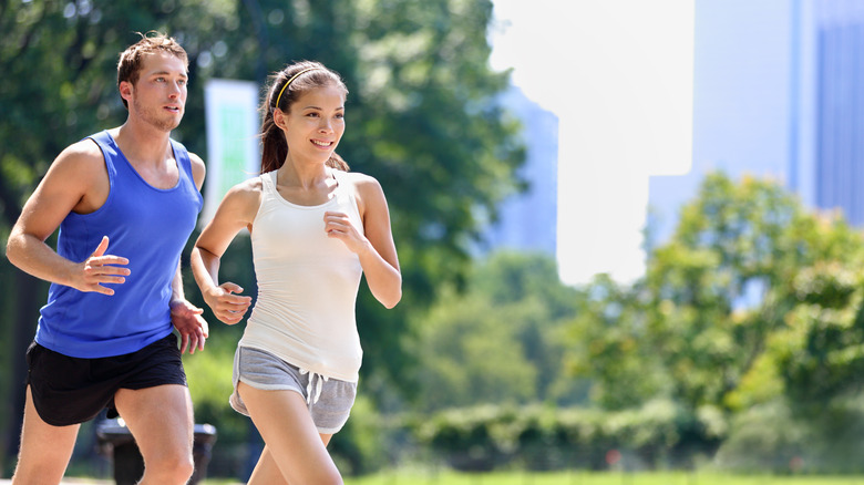 Couple jogging in New York City