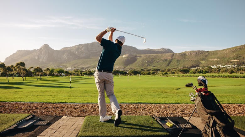 Golfer taking a swing