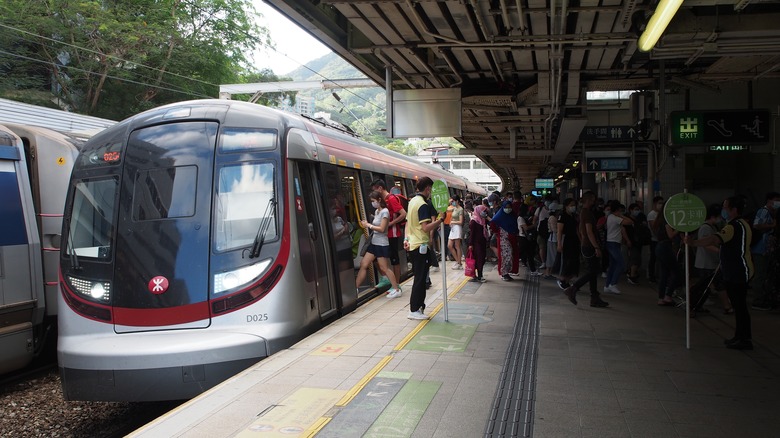 MTR train at station in Hong Kong