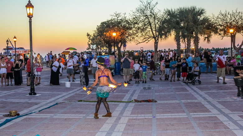 People gathered in Mallory Square