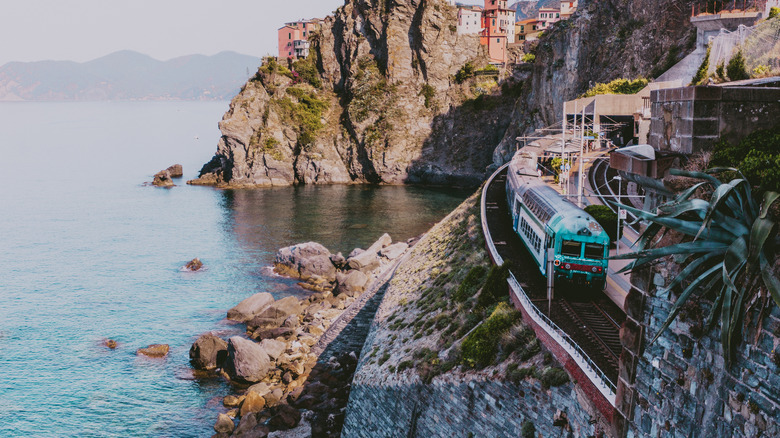 A train on the edge of a cliff in Cinque Terre