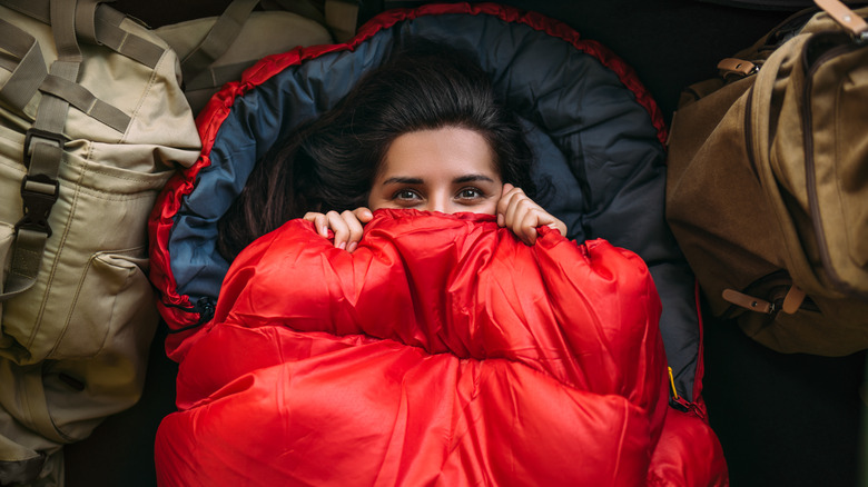 woman inside sleeping bag