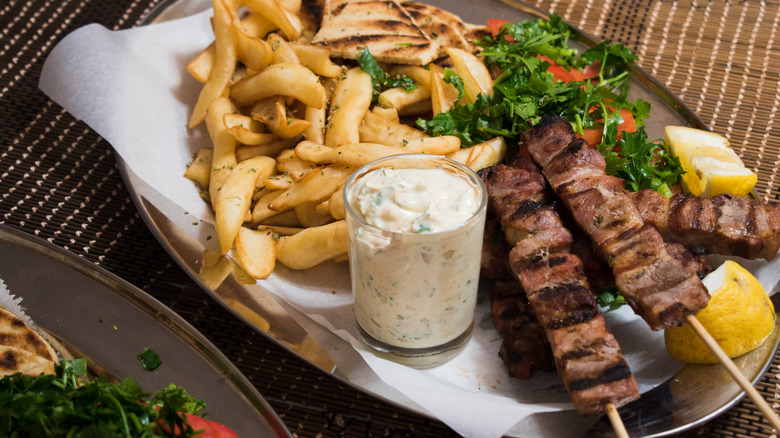 Greek souvlaki fries and tzatziki