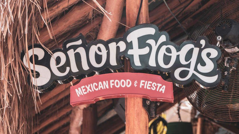 A sign for the Mexican tourist chain Senor Frog's