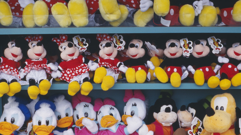 Rows of Disney character stuffed animals