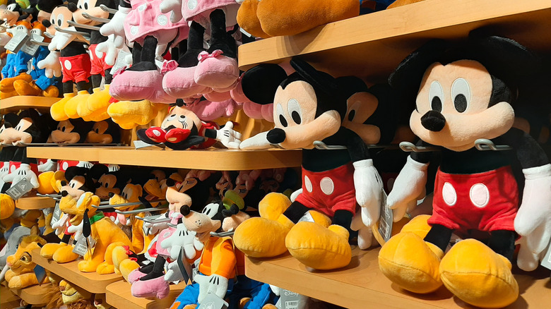 shelves of Disney plush toys