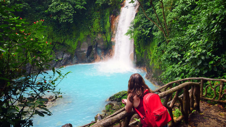 woman near Costa Rica waterfall