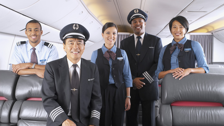 Pilots and crew in cabin