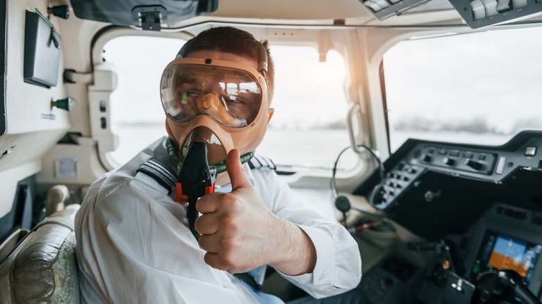 Pilot wearing an oxygen mask