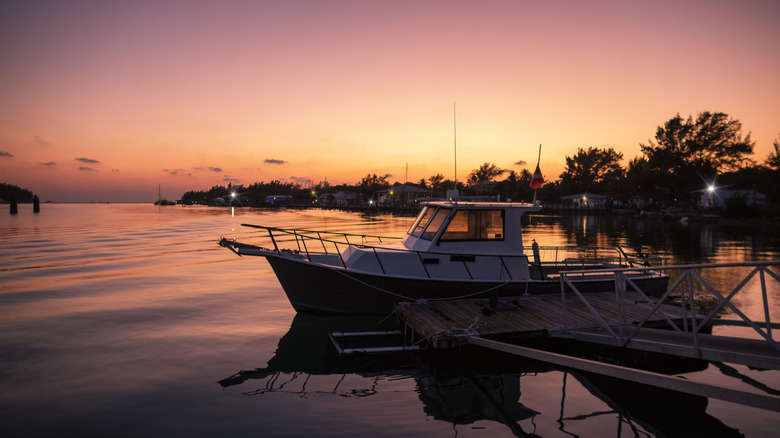 Boat at sunset in Bimini, Bahamas