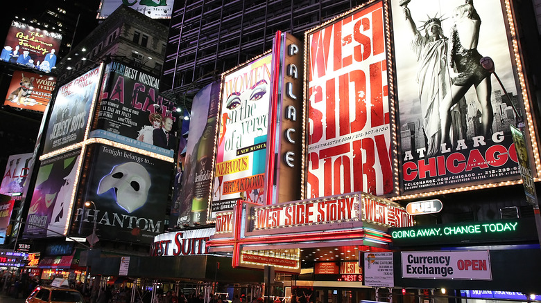 A collection of Broadway show billboards
