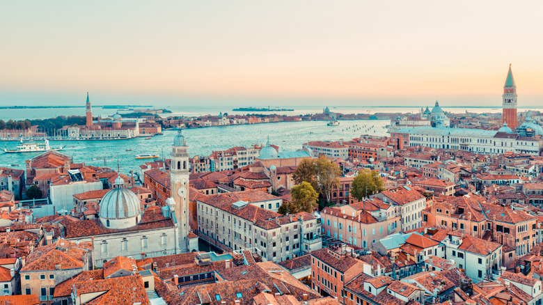 Aerial view of Venice at magic hour