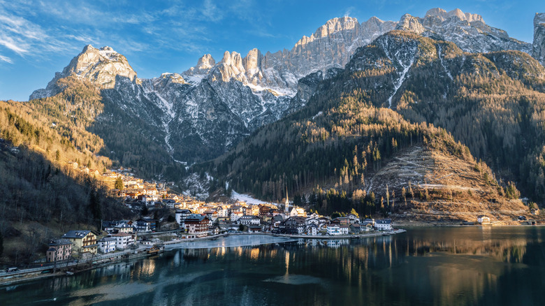 Alleghe, Italy, tucked between mountain and lake