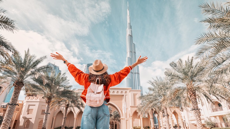 Traveler looking at Burj Khalifa