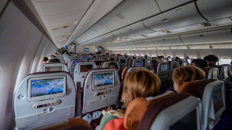 Interior view of airplane cabin