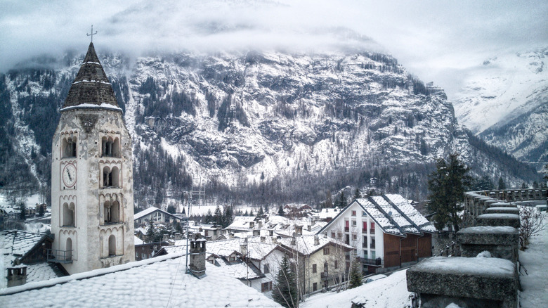 Snowy Courmayeur in the Italian Alps