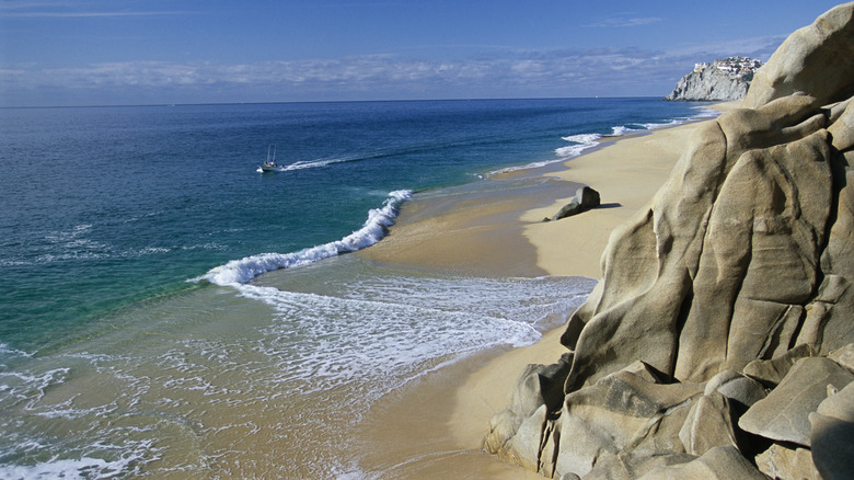 Rock formations along the shore at Playa Solmar, Mexico