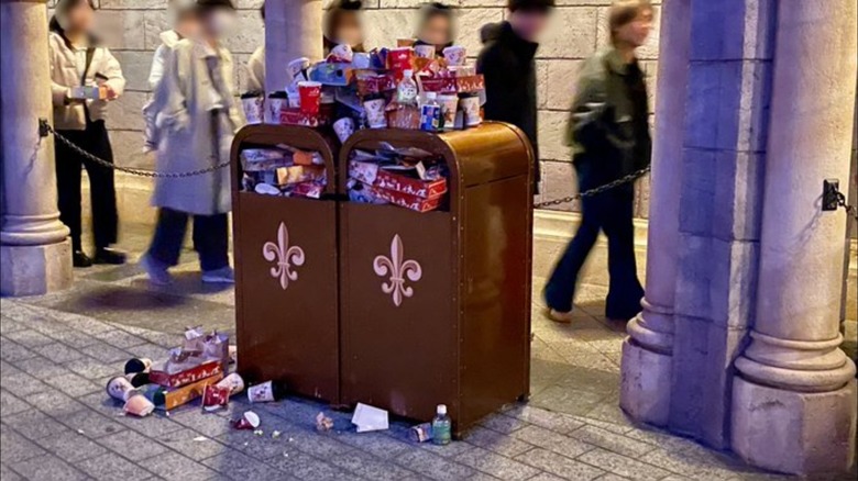 Overflowing trash at Tokyo Disneyland