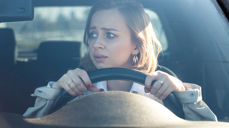 anxious driver looking right