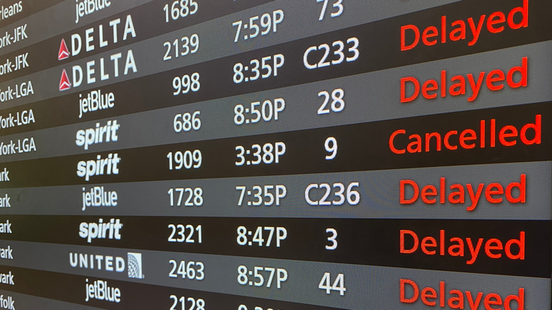 Flight status showing delays and cancellations