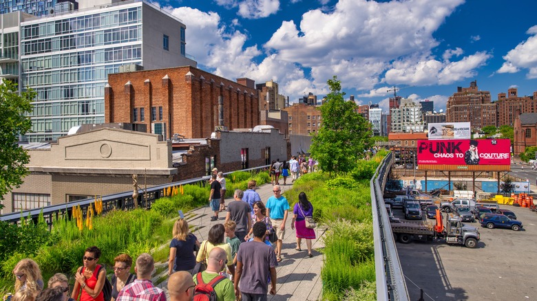 People on the High Line park in New York City