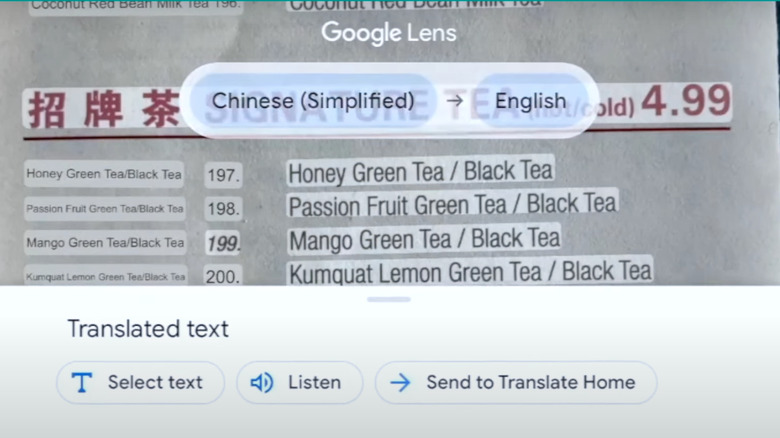 Google Lens translating text