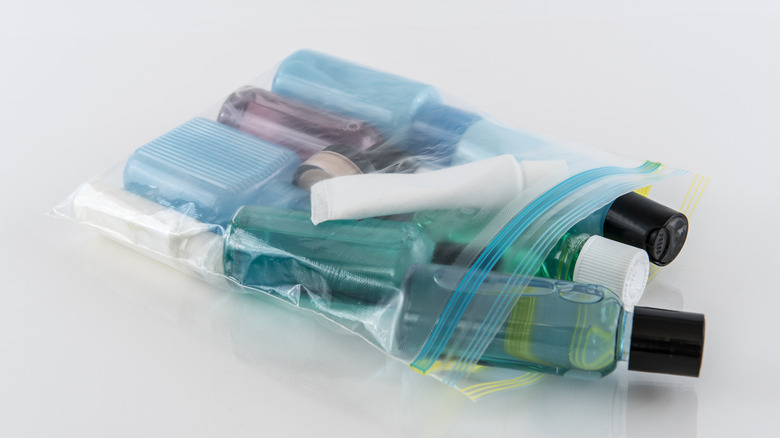 Toiletries in a Ziploc bag