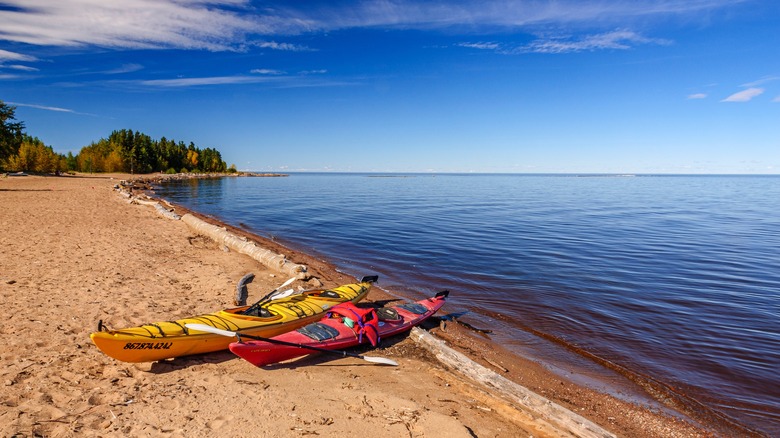 kayaks on beach Great Slave Lake