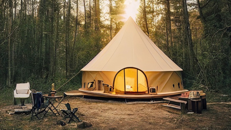 Luxury canvas tent in forest