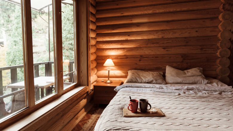 Cozy bed in cabin