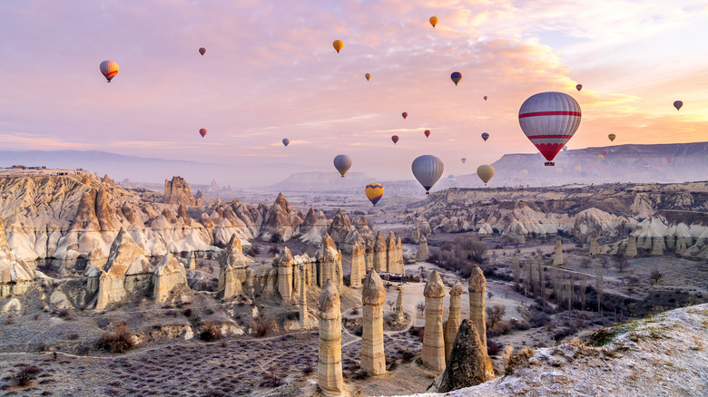 Hot-air balloons flying over Cappadocia