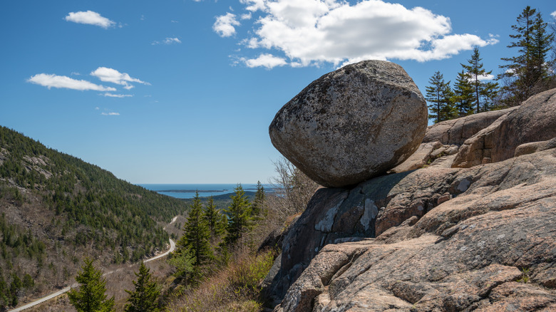 Bubble Rock balancing near Jordan Pond, Acadia National Park