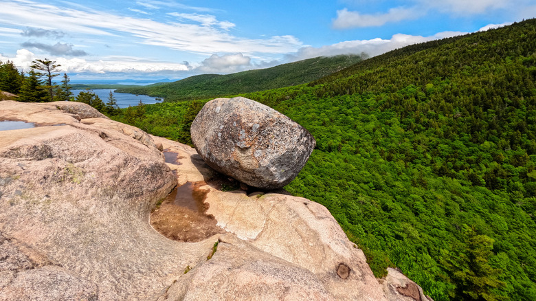 Balancing Bubble Rock in Acadia National Park, Maine