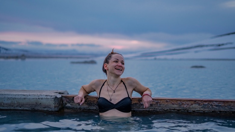 Woman in Icelandic thermal bath