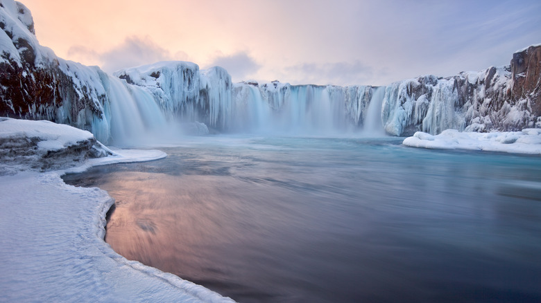 Goðafoss with lake in river