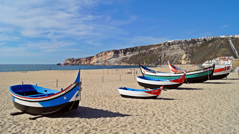wooden boats on praia do nazare