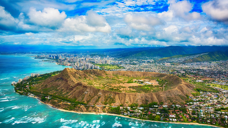 Aerial view of Diamond Head crater in Oahu