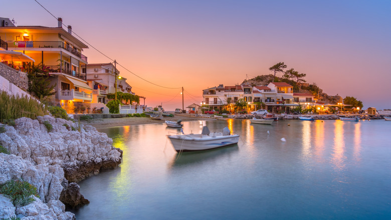 View of Samos under an orange sky