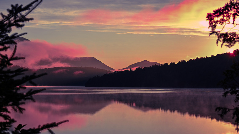 Sunset over Lake Placid in New York