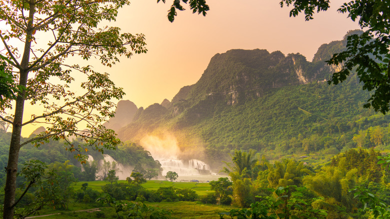 A distant view of Ban Gioc-Detian Falls