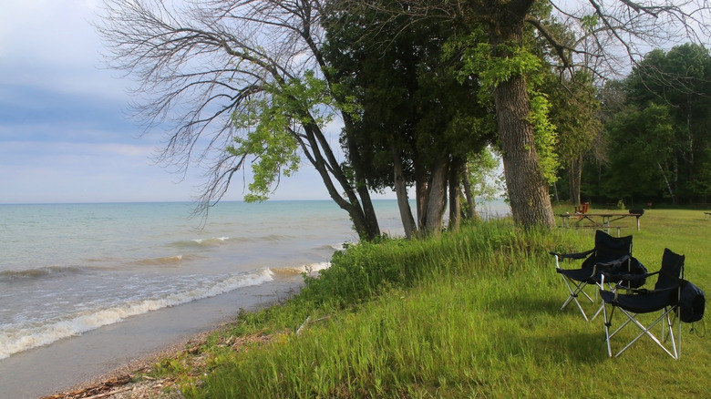 A picnic area overlooking Lake Michigan at Harrington Beach State Park, Wisconsin