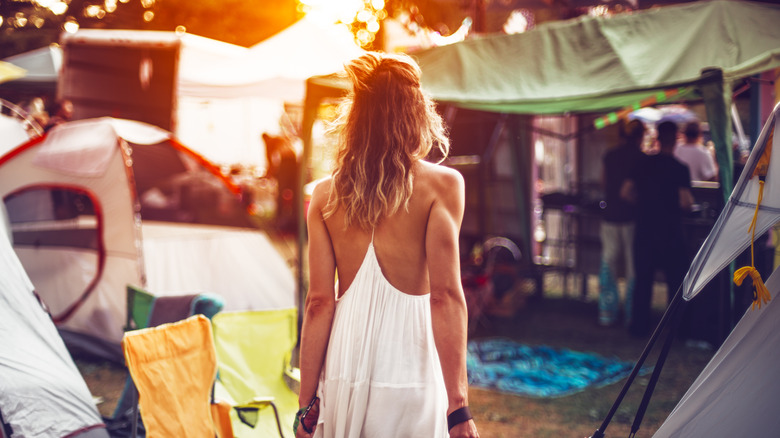 girl camping at Coachella 