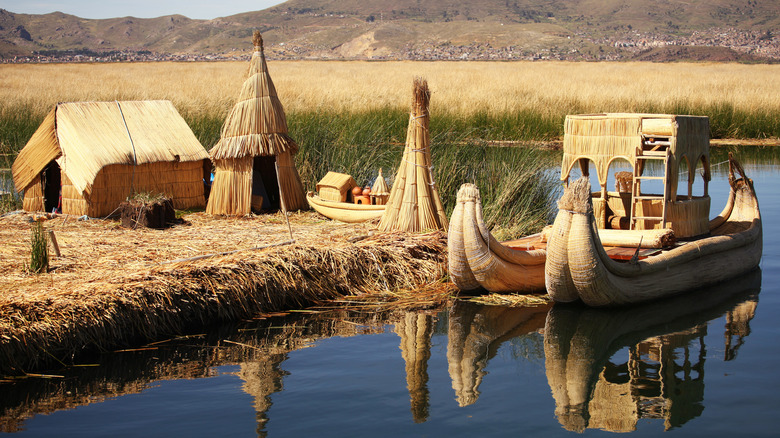 Uros Islands with traditional boats and houses