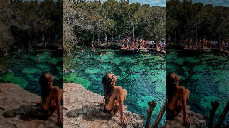 Tourists at Cenote Azul