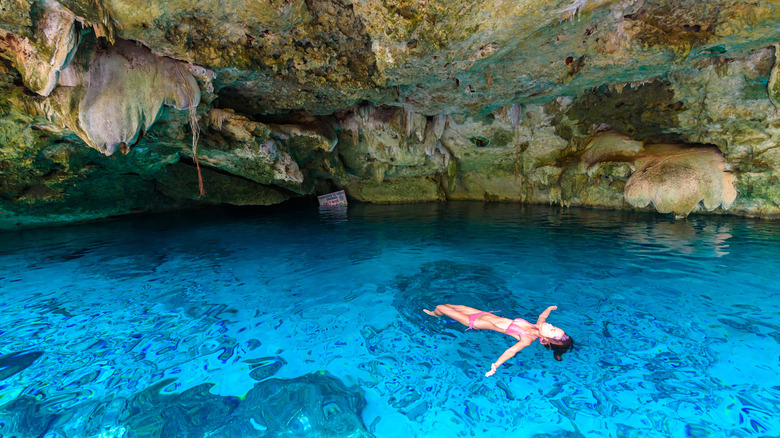 Swimmer enjoying Cenote Dos Ojos